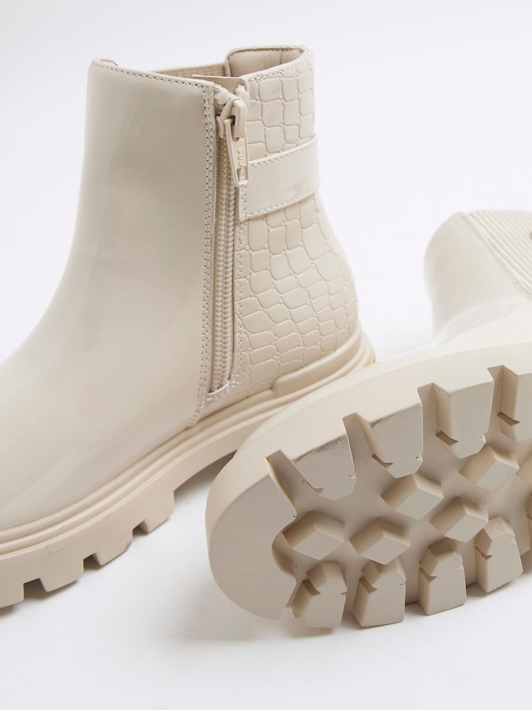 River Island Cream Girls Patent Heart Strap Chelsea Boots - Image 5 of 5 River Island Cream Girls Patent Heart Strap Chelsea Boots - Image 5 of 5