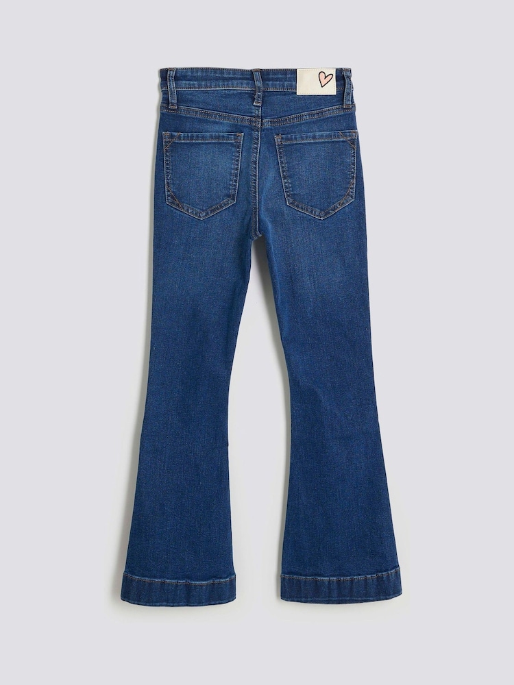 River Island Blue Girls Jupiter Snaffle Flare Jeans - Image 2 of 4 River Island Blue Girls Jupiter Snaffle Flare Jeans - Image 2 of 4