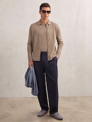 Reiss Camel Brown Forbes Merino Wool Button-Through Cardigan - Image 1 of 6
