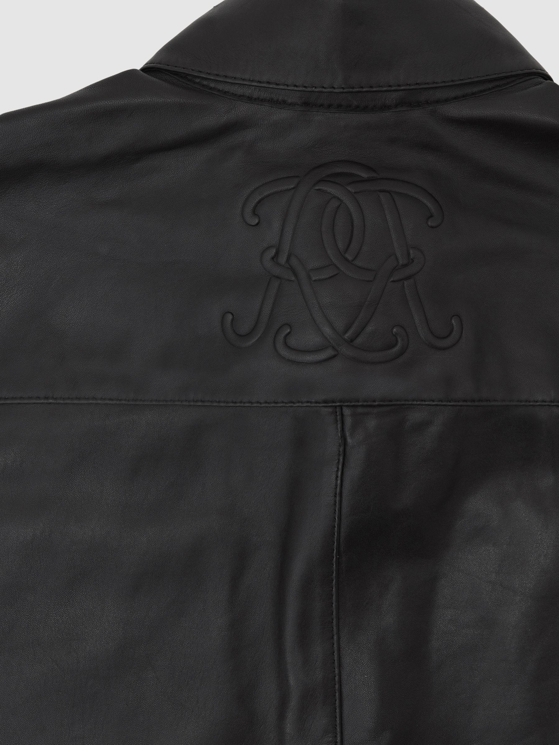 Buy Reiss Black Fletcher Monogram Embossed Leather Jacket Relaxed