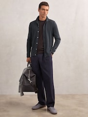 Reiss Bottle Green Forbes Merino Wool Button-Through Cardigan - Image 3 of 7