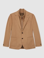 Reiss Camel Brown Patch Single-Breasted Blazer With Gilet Insert Tailored-Fit - Image 2 of 7