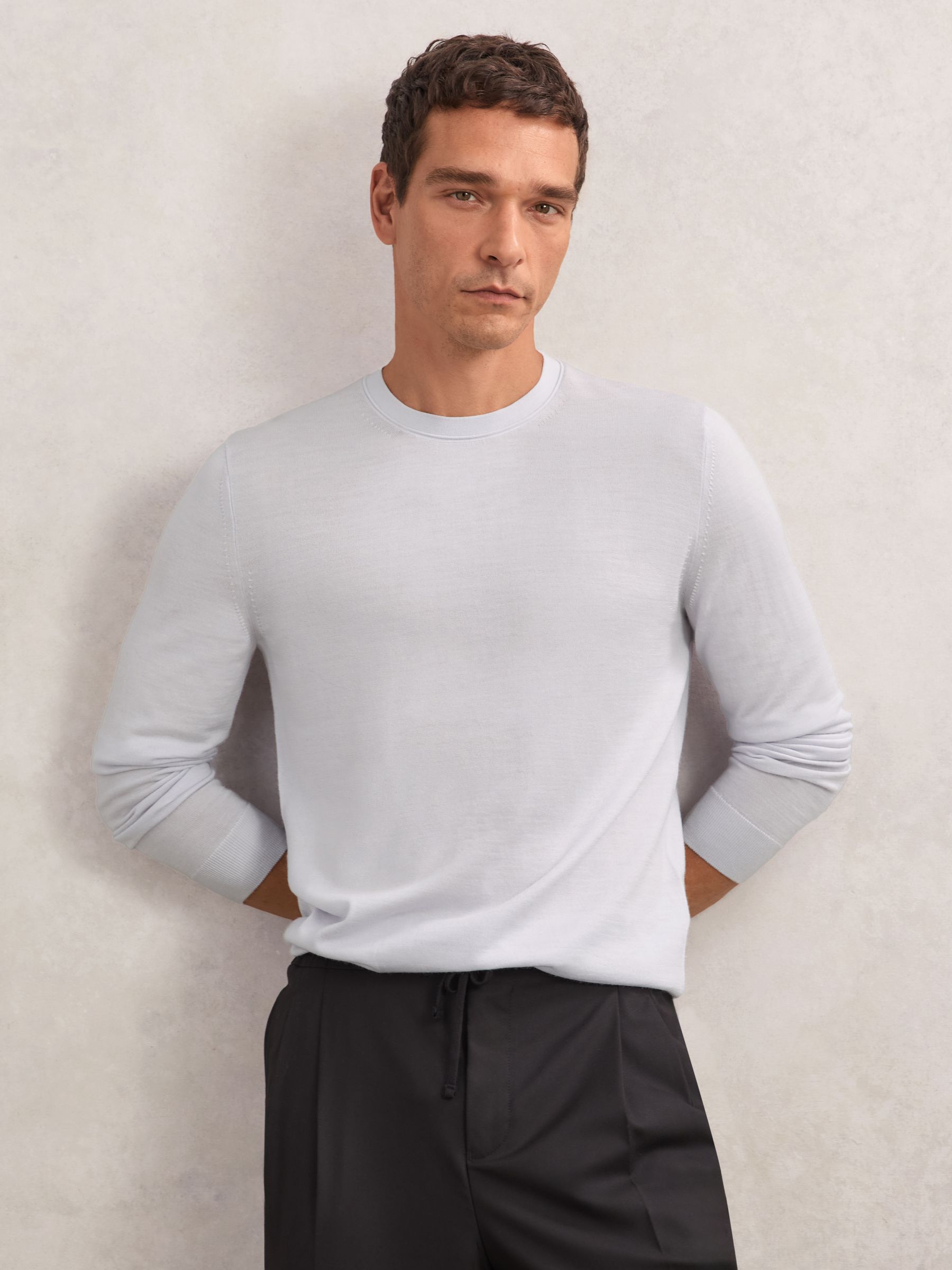 REISS REISS FROST BLUE WESSEX MERINO WOOL CREW-NECK JUMPER