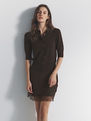 The Set 3 Pack Short Sleeve Fine Knit Button Collared Cardigans Chocolate Brown/Neutral Taupe/Cream - Image 1 of 6