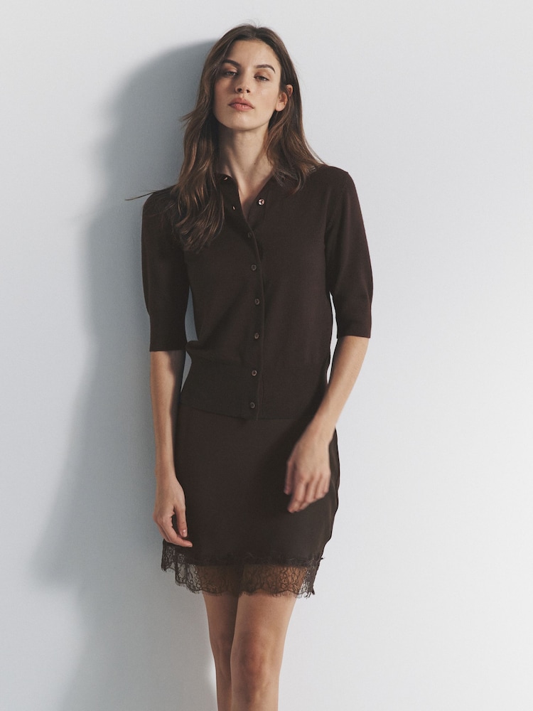 The Set 3 Pack Short Sleeve Fine Knit Button Collared Cardigans Chocolate Brown/Neutral Taupe/Cream - Image 1 of 6 The Set 3 Pack Short Sleeve Fine Knit Button Collared Cardigans Chocolate Brown/Neutral Taupe/Cream - Image 1 of 6