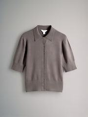 The Set 3 Pack Short Sleeve Fine Knit Button Collared Cardigans Chocolate Brown/Neutral Taupe/Cream - Image 4 of 6