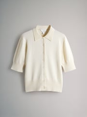 The Set 3 Pack Short Sleeve Fine Knit Button Collared Cardigans Chocolate Brown/Neutral Taupe/Cream - Image 5 of 6