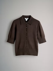 The Set 3 Pack Short Sleeve Fine Knit Button Collared Cardigans Chocolate Brown/Neutral Taupe/Cream - Image 6 of 6