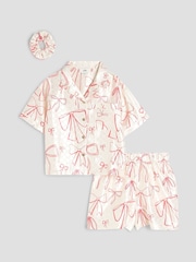 River Island Cream Girls Bow Satin Short Pyjamas - Image 1 of 5