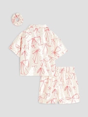 River Island Cream Girls Bow Satin Short Pyjamas - Image 2 of 5