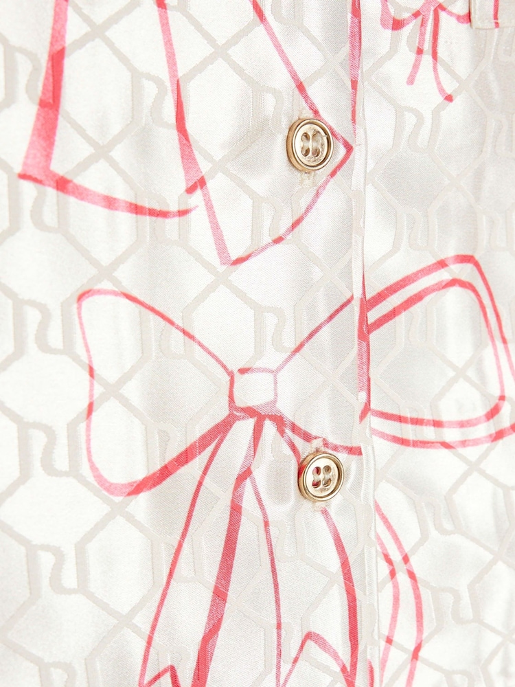 River Island Cream Girls Bow Satin Short Pyjamas - Image 5 of 5
