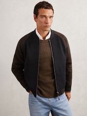 Marinho/Marrom - Reiss Rylan Wool-Blend Colour-Block Bomber Jacket - Imagem 1 de 6