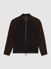 Marinho/Marrom - Reiss Rylan Wool-Blend Colour-Block Bomber Jacket - Imagem 2 de 6