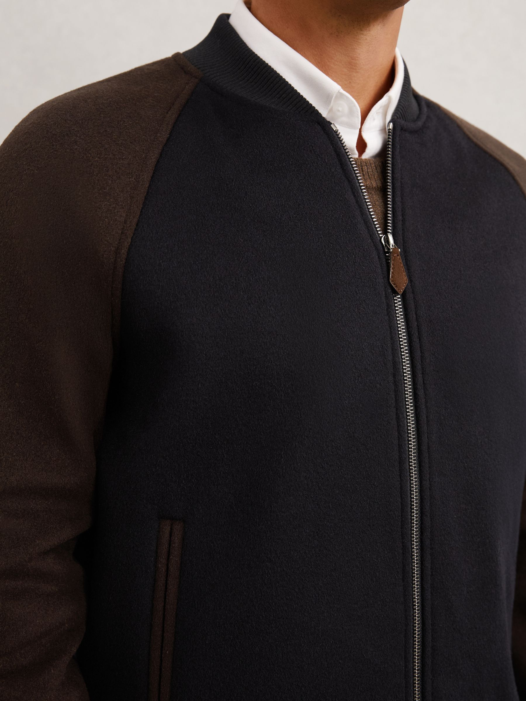 Woolx Rylan Buy Reiss Navy/Brown Rylan Wool-Blend Colour-Block Bomber Jacket from ...