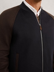 Marinho/Marrom - Reiss Rylan Wool-Blend Colour-Block Bomber Jacket - Imagem 3 de 6