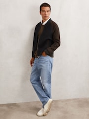 Marinho/Marrom - Reiss Rylan Wool-Blend Colour-Block Bomber Jacket - Imagem 4 de 6