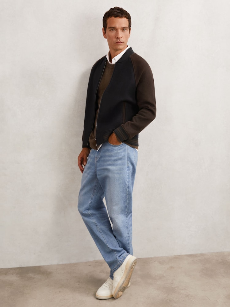 Woolx Rylan Buy Navy/Brown - Reiss Rylan Wool-Blend Colour-Block Bomber Jacket from ...