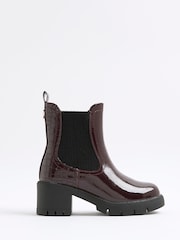 River Island Red Girls Patent Heart Print Heeled Chelsea Boots - Image 1 of 5
