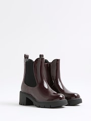 River Island Red Girls Patent Heart Print Heeled Chelsea Boots - Image 2 of 5