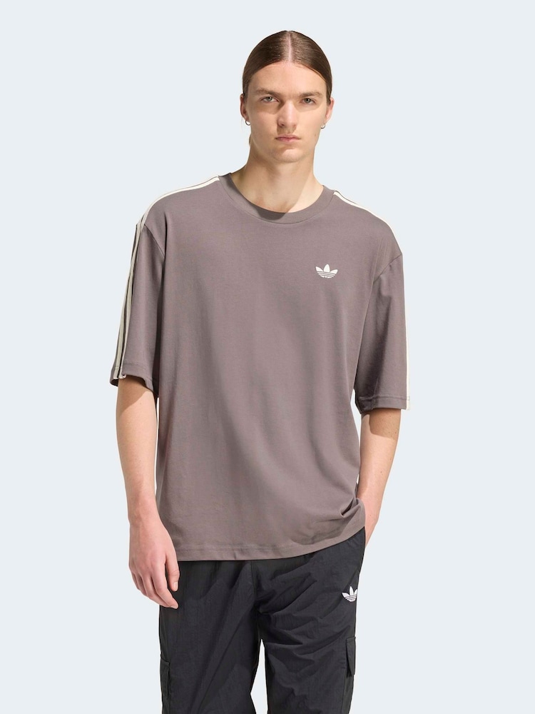 Kol Grå - adidas Originals Adicolour 3 Randig Oversized T-shirt - Bild 1 av 6