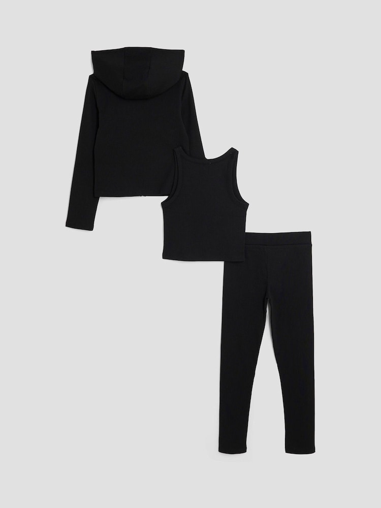 River Island Black Girls Zip Thru Hoodie Leggings Set - Image 2 of 5