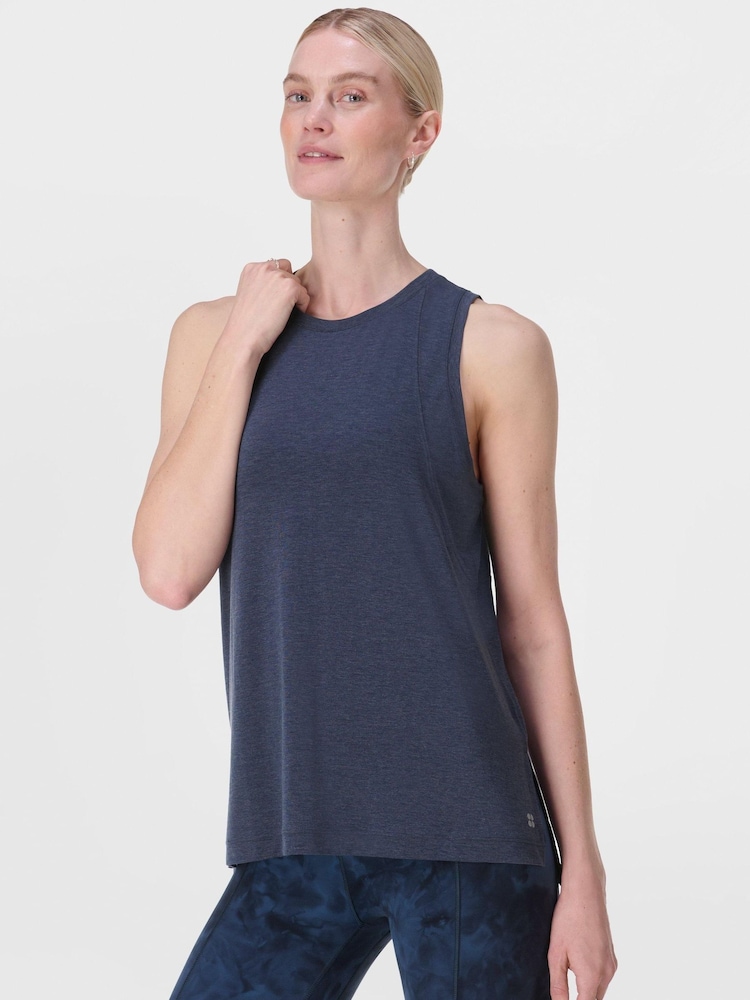 Sweaty Betty Blue Soft Flow Studio Longline Tank Top - Image 1 of 7 Sweaty Betty Blue Soft Flow Studio Longline Tank Top - Image 1 of 7