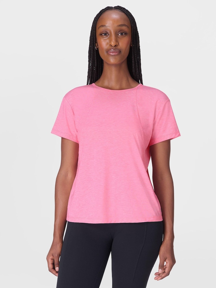 Sweaty Betty Pink Soft Flow Studio Strappy Back Boxy T-Shirt - Image 1 of 7 Sweaty Betty Pink Soft Flow Studio Strappy Back Boxy T-Shirt - Image 1 of 7