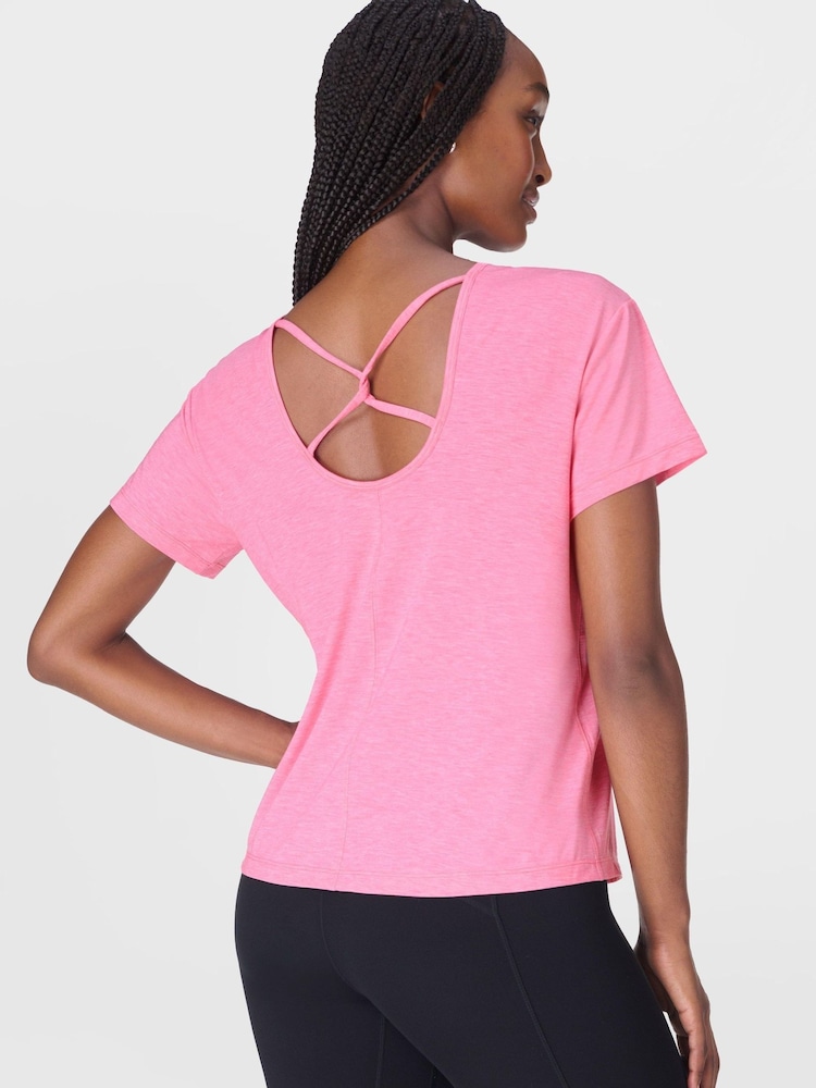 Sweaty Betty Pink Soft Flow Studio Strappy Back Boxy T-Shirt - Image 2 of 7
