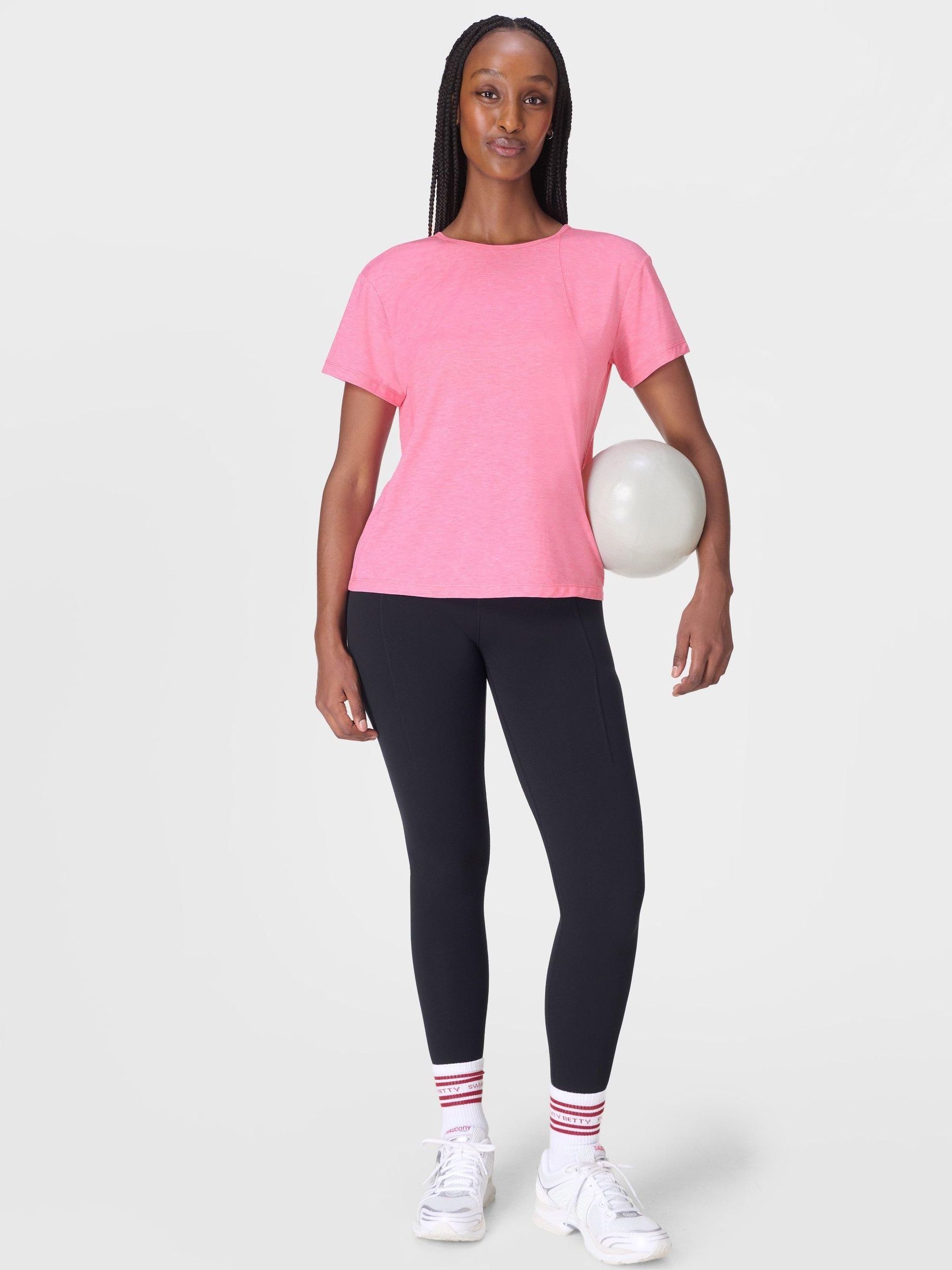BETTY Buy Sweaty Betty Pink Soft Flow Studio Strappy Back Boxy T-Shirt