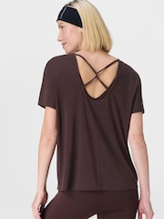 Sweaty Betty Brown Soft Flow Studio Strappy Back Boxy T-Shirt - Image 2 of 7