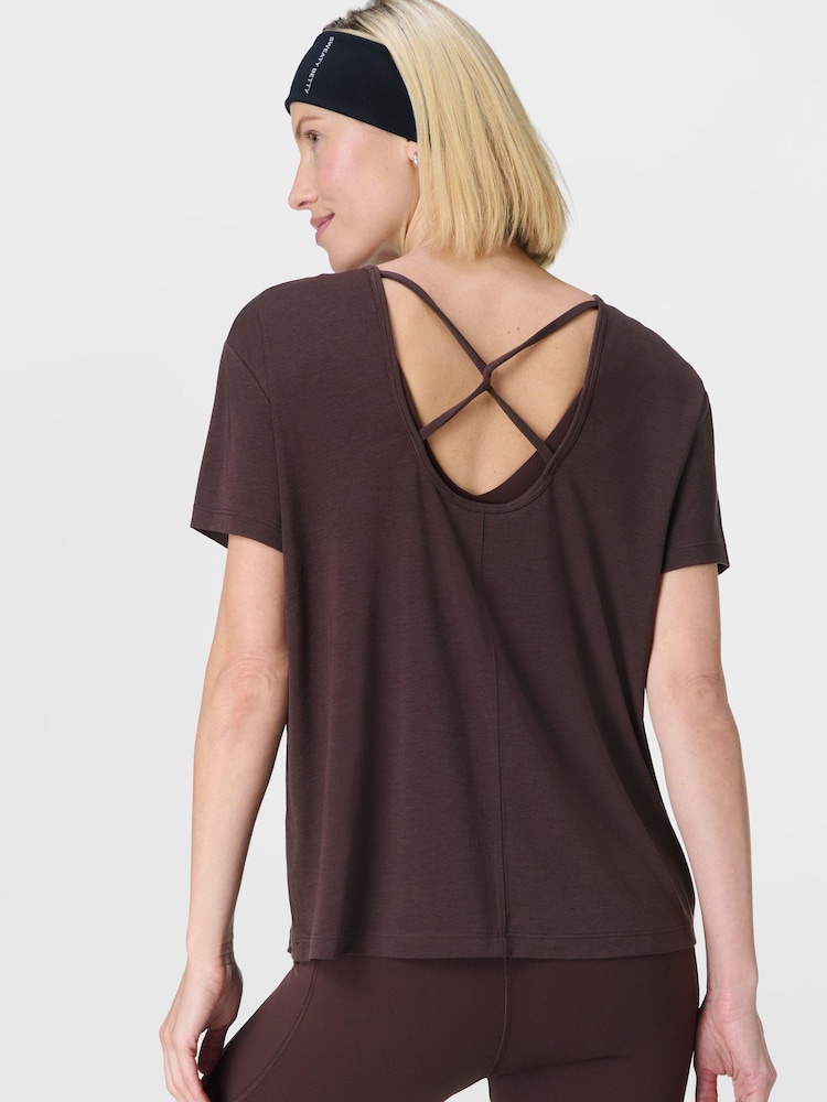 Sweaty Betty Brown Soft Flow Studio Strappy Back Boxy T-Shirt - Image 2 of 7