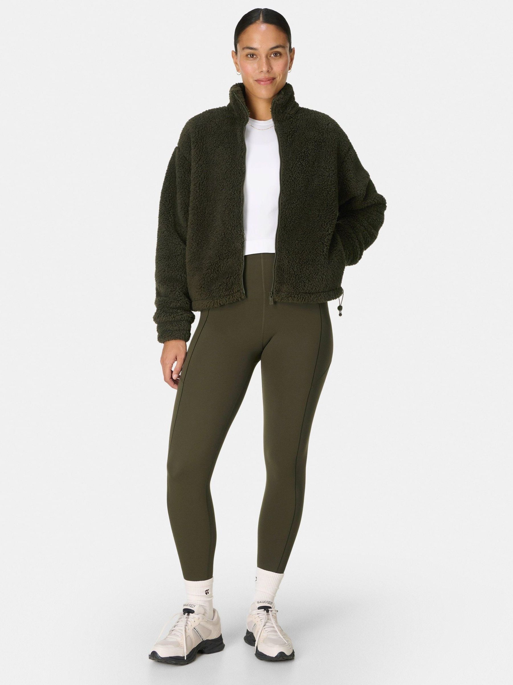 Buy Sweaty Betty Green Black Canyon Fleece Zip-Up Sweatshirt from