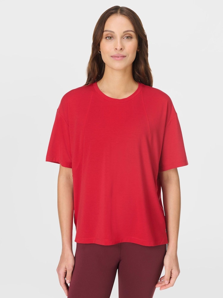 Sweaty Betty Red Soft Flow Studio T-Shirt - Image 1 of 8