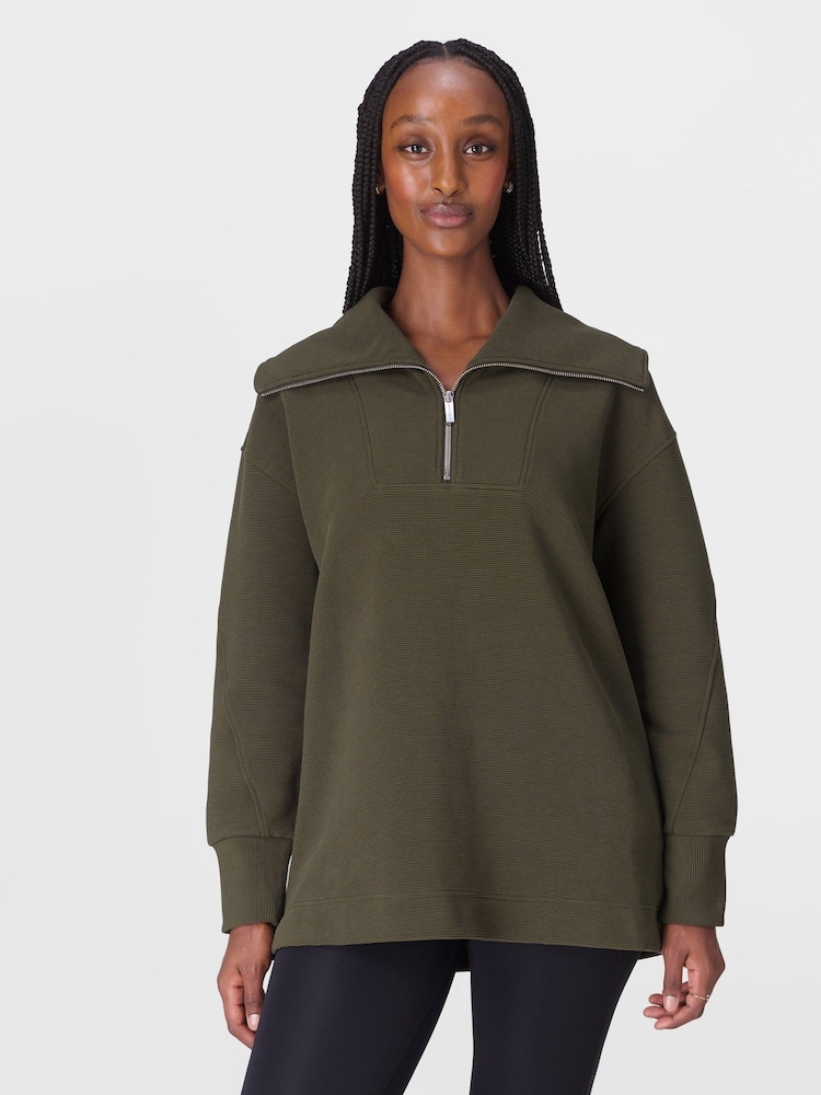 Sweaty Betty Green Peaceful Rib Half Zip Sweatshirt - Image 1 of 7