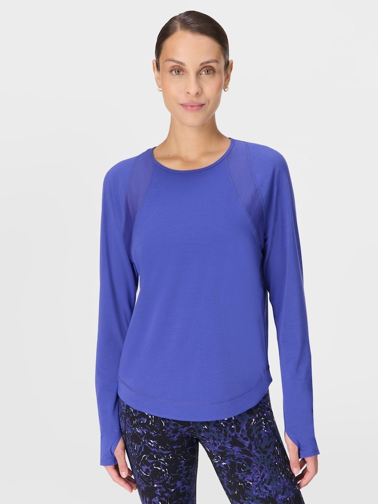 Sweaty Betty Blue Breathe Easy Mesh Long Sleeve Top - Image 1 of 7 Sweaty Betty Blue Breathe Easy Mesh Long Sleeve Top - Image 1 of 7