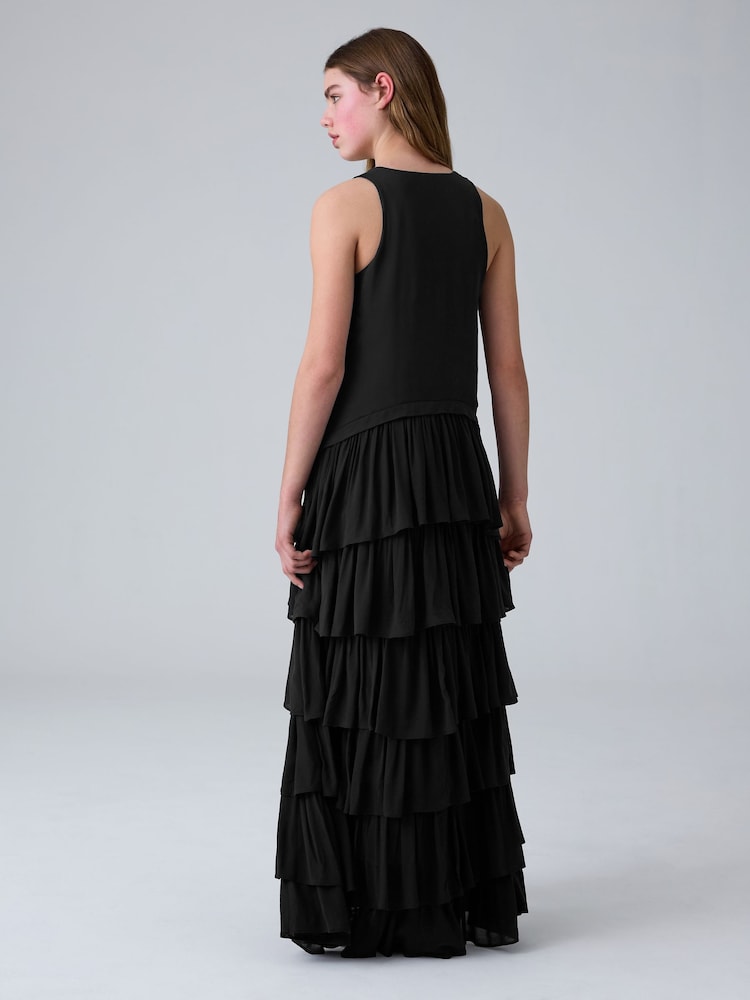 cavarly tiered ruffle maxi dress AllSaints Womens CAVARLY LS Maxi DRES Black 0 at Amazon Women's Clothing store