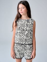 smALLSAINTS Black/White Logo Abstract Print Top and Shorts Set - Image 1 of 12