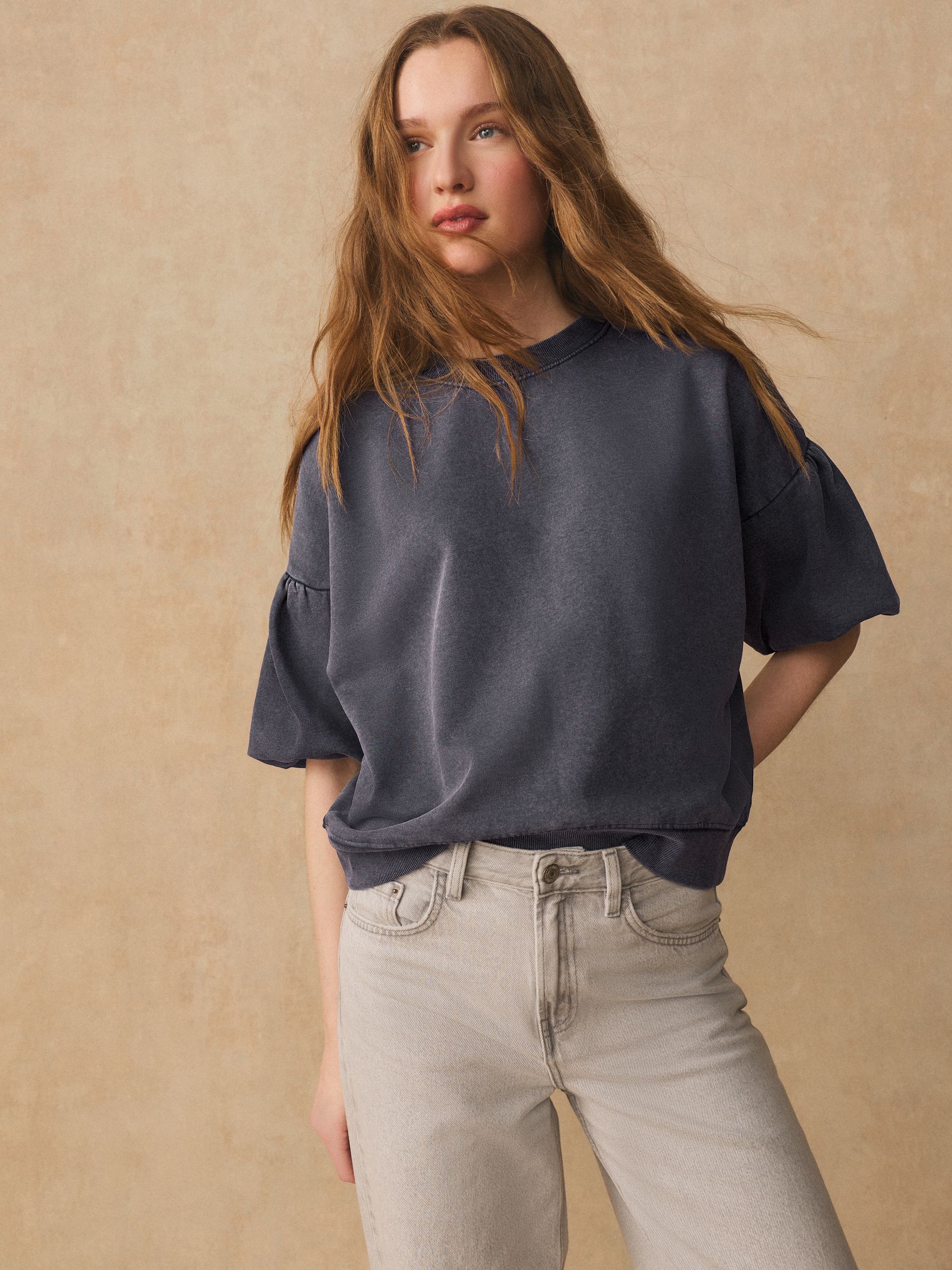 『chaco』Little suzie puff sleev knit Crew Neck Short Puff Sleeve Sweater | Express