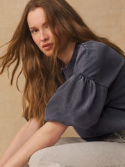 Washed Charcoal Grey Puff Sleeve Short Sleeve Sweat Top - Image 4 of 7