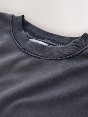 Washed Charcoal Grey Puff Sleeve Short Sleeve Sweat Top - Image 6 of 7