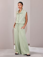 Sage Green Slinky Wide Leg Trousers - Image 1 of 9