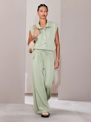 Sage Green Slinky Wide Leg Trousers - Image 2 of 9