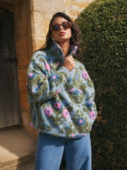 Blue/Pink National Trust  x Next Quater Zip Print Borg Fleece - Image 1 of 8