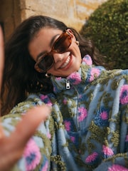 Blue/Pink National Trust  x Next Quater Zip Print Borg Fleece - Image 5 of 8