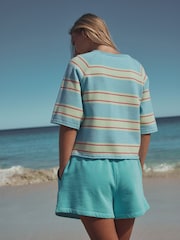 Blue/Green Stripe Compact Cosy Short Sleeve Top - Image 4 of 8