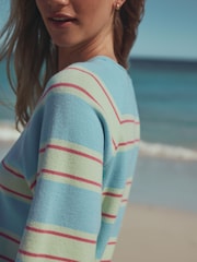 Blue/Green Stripe Compact Cosy Short Sleeve Top - Image 5 of 8