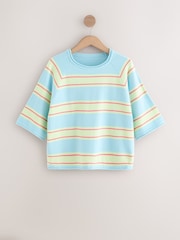 Blue/Green Stripe Compact Cosy Short Sleeve Top - Image 6 of 8
