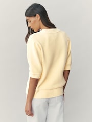 צהוב - קרדיגן מפנק עם שרוולים קצרים וכפתורי לב - תמונה 3 מתוך 8