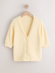 צהוב - קרדיגן מפנק עם שרוולים קצרים וכפתורי לב - תמונה 6 מתוך 8