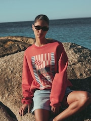 Berry Red Coffee Table Graphic Long Sleeve Crew Neck Sweat Top - Image 1 of 5